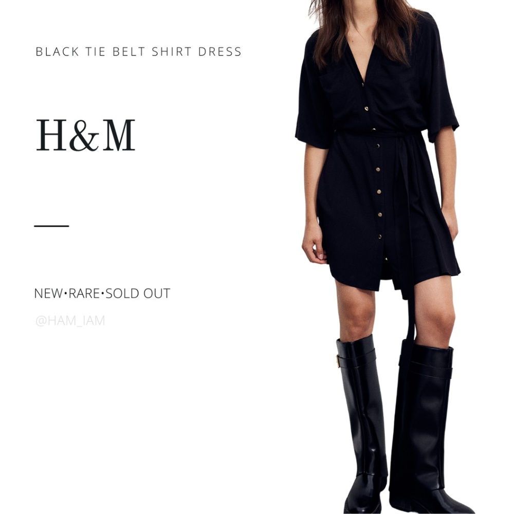 NEW SOLD OUT H&M Black Tie Belt Shirt Short Dress